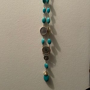 Vintage coin/turquoise color stones. Gold chain